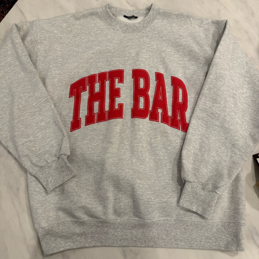 Gray Sweatshirt with Red 'THE BAR' Print
